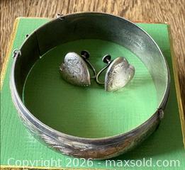 MaxSold Auction: Vintage Sterling Silver Large Bangle with Clasps and Heart Shaped Sterling Earrings - Oakville (Ontario, Canada) PARTNER MANAGED Estate Sale Online Auction - Lakeshore Road West