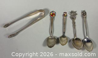 MaxSold Auction: (4) STERLING Decorative Souvenir Spoons and Small Tongs-Marked - Toronto (Ontario, Canada) SELLER MANAGED Reseller Online Auction - Chesswood Drive