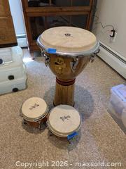 MaxSold Auction: LP (Latin Percussion) Djembe and Pair of Bongos - Chatham (New Jersey, USA) PARTNER MANAGED Estate Sale Online Auction - River Road