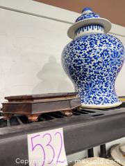 MaxSold Auction: Blue & White Porcelain Ginger Jar with Lid and Stand - Warwick (Rhode Island, USA) SELLER MANAGED Reseller Online Auction - Warwick Avenue