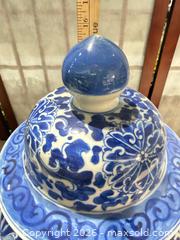 MaxSold Auction: Blue & White Porcelain Ginger Jar with Lid and Stand - Warwick (Rhode Island, USA) SELLER MANAGED Reseller Online Auction - Warwick Avenue