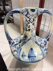 MaxSold Auction: Large Delft Blue & White Porcelain Double-Handled Vase - Warwick (Rhode Island, USA) SELLER MANAGED Reseller Online Auction - Warwick Avenue
