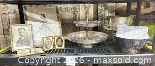 MaxSold Auction: Mixed Silver Serving Bowls, Two-Tier Server & Frames by Gorham, F.B. Rogers - Warwick (Rhode Island, USA) SELLER MANAGED Reseller Online Auction - Warwick Avenue