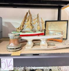 MaxSold Auction: Vintage Large Wooden Model Ship with Small Ship in Display Case, Cleat & Winch  - Warwick (Rhode Island, USA) SELLER MANAGED Reseller Online Auction - Warwick Avenue