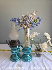 MaxSold Auction: Assorted Turquoise & Frosted Glass Vases, Pedestals, Lamp & Faux Flowers - Aurora (Colorado, USA) SELLER MANAGED Estate Sale Online Auction - East Lasalle Place