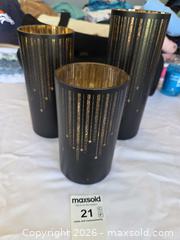 MaxSold Auction: Set of 3 Black & Gold Glass Hurricane Candle Holders, 9–12 in - Aurora (Colorado, USA) SELLER MANAGED Estate Sale Online Auction - East Lasalle Place