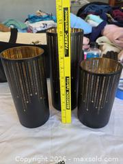 MaxSold Auction: Set of 3 Black & Gold Glass Hurricane Candle Holders, 9–12 in - Aurora (Colorado, USA) SELLER MANAGED Estate Sale Online Auction - East Lasalle Place