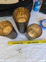 MaxSold Auction: Set of 3 Black & Gold Glass Hurricane Candle Holders, 9–12 in - Aurora (Colorado, USA) SELLER MANAGED Estate Sale Online Auction - East Lasalle Place