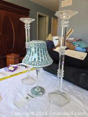 MaxSold Auction: Set of 3 Glass & Mosaic Candlesticks and Decorative Lamp - Aurora (Colorado, USA) SELLER MANAGED Estate Sale Online Auction - East Lasalle Place