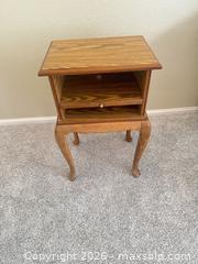 MaxSold Auction: Traditional Light Oak Veneer End Table with Cabriole Legs - Aurora (Colorado, USA) SELLER MANAGED Estate Sale Online Auction - East Lasalle Place