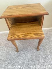 MaxSold Auction: Traditional Light Oak Veneer End Table with Cabriole Legs - Aurora (Colorado, USA) SELLER MANAGED Estate Sale Online Auction - East Lasalle Place