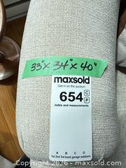 MaxSold Auction: Beige Cream Tufted Rocking Swivel Armchair with Rolled Arms, Skirted Base - Saanich (British Columbia, Canada) PARTNER MANAGED Moving Online Auction - Arbutus Road (CONDO)