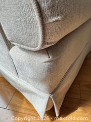 MaxSold Auction: Beige Cream Tufted Rocking Swivel Armchair with Rolled Arms, Skirted Base - Saanich (British Columbia, Canada) PARTNER MANAGED Moving Online Auction - Arbutus Road (CONDO)