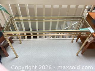 MaxSold Auction: Brass-Plated Glass Top Console Table, 48 x 16 x 25 - Saanich (British Columbia, Canada) PARTNER MANAGED Moving Online Auction - Arbutus Road (CONDO)