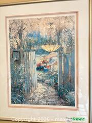 MaxSold Auction: Framed Signed Watercolor-Style Garden Lithograph, Around 31" x 38.5" - Saanich (British Columbia, Canada) PARTNER MANAGED Moving Online Auction - Arbutus Road (CONDO)