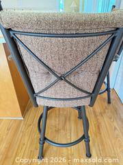 MaxSold Auction: Pair of Metal Frame Bar Stools with Brown Fabric Seats - Saanich (British Columbia, Canada) PARTNER MANAGED Moving Online Auction - Arbutus Road (CONDO)