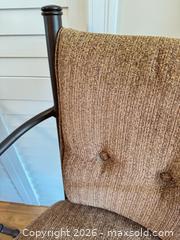 MaxSold Auction: Pair of Metal Frame Bar Stools with Brown Fabric Seats - Saanich (British Columbia, Canada) PARTNER MANAGED Moving Online Auction - Arbutus Road (CONDO)