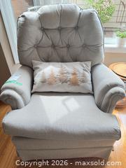 MaxSold Auction: Traditional Light Gray Fabric Tufted Rocking Swivel Armchair - Saanich (British Columbia, Canada) PARTNER MANAGED Moving Online Auction - Arbutus Road (CONDO)