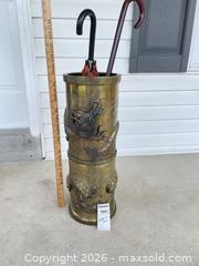 MaxSold Auction: Brass Asian-Style Umbrella Stand, Aged Brass Patina O - Richland Township (Pennsylvania, USA) PARTNER MANAGED Moving Online Auction - Winterthur Lane