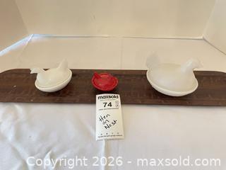 MaxSold Auction: Set of 3 Milk Glass Hen-on-Nest Dishes, White & Red DR - Richland Township (Pennsylvania, USA) PARTNER MANAGED Moving Online Auction - Winterthur Lane