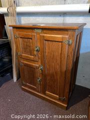 MaxSold Auction: White Clad Solid Oak 3-Door Cabinet with Brass Hardware BS1 - Richland Township (Pennsylvania, USA) PARTNER MANAGED Moving Online Auction - Winterthur Lane