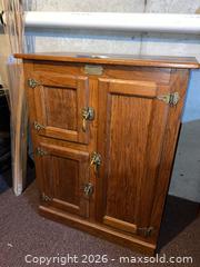 MaxSold Auction: White Clad Solid Oak 3-Door Cabinet with Brass Hardware BS1 - Richland Township (Pennsylvania, USA) PARTNER MANAGED Moving Online Auction - Winterthur Lane