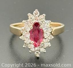 MaxSold Auction: 14K Gold Marquise-Cut Ruby And Diamond Cluster Ring Size 5.5 With Appraisal - Maxsold Signature - Discover collectibles, antiques, fine art and more