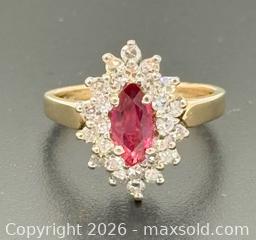 MaxSold Auction: 14K Gold Marquise-Cut Ruby And Diamond Cluster Ring Size 5.5 With Appraisal - Maxsold Signature - Discover collectibles, antiques, fine art and more