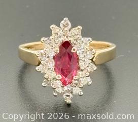 MaxSold Auction: 14K Gold Marquise-Cut Ruby And Diamond Cluster Ring Size 5.5 With Appraisal - Maxsold Signature - Discover collectibles, antiques, fine art and more