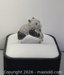 MaxSold Auction: 14K White Gold Panda Ring With Black Diamonds And Sapphires - Maxsold Signature - Discover collectibles, antiques, fine art and more