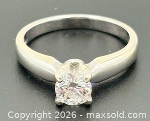MaxSold Auction: 14K White Gold Round Brilliant-Cut Diamond Solitaire Engagement Ring Size 5.5 - Maxsold Signature - Discover collectibles, antiques, fine art and more