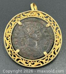 MaxSold Auction: Ancient Byzantine Bronze Coin Set Into 18K Gold Bezel 9.25G - Maxsold Signature - Discover collectibles, antiques, fine art and more