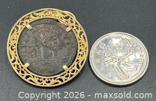 MaxSold Auction: Ancient Byzantine Bronze Coin Set Into 18K Gold Bezel 9.25G - Maxsold Signature - Discover collectibles, antiques, fine art and more