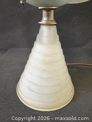 MaxSold Auction: Authentic 1939 World'S Fair Blue Hued Houze Glass Iconic Art Deco Modernist "Saturn Lamp" - Maxsold Signature - Discover collectibles, antiques, fine art and more