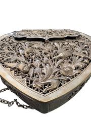 MaxSold Auction: Chinese Antique Silver Filigree Heart-Shaped Purse 300G - Maxsold Signature - Discover collectibles, antiques, fine art and more