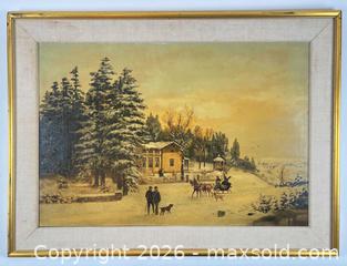MaxSold Auction: Large 19Th Century Painting New York School Winter Landscape With Sliegh - Maxsold Signature - Discover collectibles, antiques, fine art and more