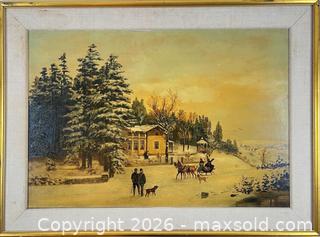 MaxSold Auction: Large 19Th Century Painting New York School Winter Landscape With Sliegh - Maxsold Signature - Discover collectibles, antiques, fine art and more