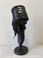 MaxSold Auction:  Meiji Era (1868-1912) Japanese Bronze Sculpture Lady In Kimono Walking With Basket - Maxsold Signature - Discover collectibles, antiques, fine art and more