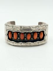 MaxSold Auction: Navajo Sterling Silver Coral Shadowbox Cuff 54.92G - Maxsold Signature - Discover collectibles, antiques, fine art and more