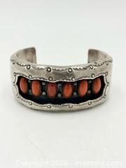 MaxSold Auction: Navajo Sterling Silver Coral Shadowbox Cuff 54.92G - Maxsold Signature - Discover collectibles, antiques, fine art and more