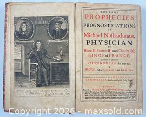 MaxSold Auction: Nostratdamus Prophecies 1St Edition London 1672 - Maxsold Signature - Discover collectibles, antiques, fine art and more