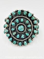 MaxSold Auction: Sterling Silver Navajo Turquoise Cluster Cuff Bracelet By Cecil Sanders 196G - Maxsold Signature - Discover collectibles, antiques, fine art and more