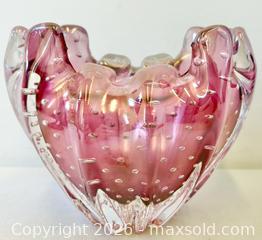 MaxSold Auction: Venini Murano Signed Pink Fingers Rim Italian Art Glass Sculptural Flower Vase - Maxsold Signature - Discover collectibles, antiques, fine art and more