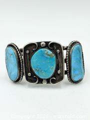 MaxSold Auction: Vintage Navajo (Diné) Turquoise Row Cuff Bracelet 72G - Maxsold Signature - Discover collectibles, antiques, fine art and more