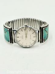 MaxSold Auction: Vintage Omega Seamaster 34Mm Automatic With Navajo Sterling Silver Turquoise Inlay Band Tips - Maxsold Signature - Discover collectibles, antiques, fine art and more