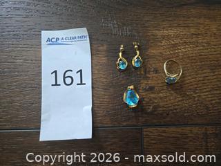 MaxSold Auction: 10KT Yellow Gold Blue Topaz Ring, Pendant and Earrings Set - Los Angeles (California, USA) PARTNER MANAGED Moving Online Auction - West 36th Street (CONDO)