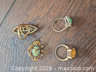 MaxSold Auction: 14kt Turquoise, Citrine & Garnet-Like Stones Ring and Brooch - Los Angeles (California, USA) PARTNER MANAGED Moving Online Auction - West 36th Street (CONDO)