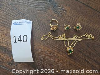 MaxSold Auction: 14kt Yellow Gold Art Nouveau Green Gemstone Jewelry Set - Los Angeles (California, USA) PARTNER MANAGED Moving Online Auction - West 36th Street (CONDO)