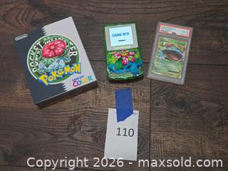 MaxSold Auction: Nintendo Game Boy Color Transparent Green with PSA Venusaur EX & Box - Los Angeles (California, USA) PARTNER MANAGED Moving Online Auction - West 36th Street (CONDO)
