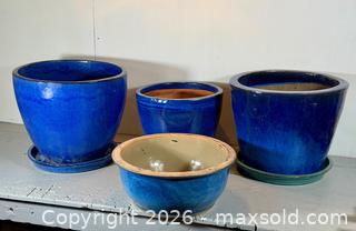 MaxSold Auction: Set of 4 Large Blue Glazed Ceramic Planters Pots - Hamilton (Ontario, Canada) SELLER MANAGED Estate Sale Online Auction - Park Street West